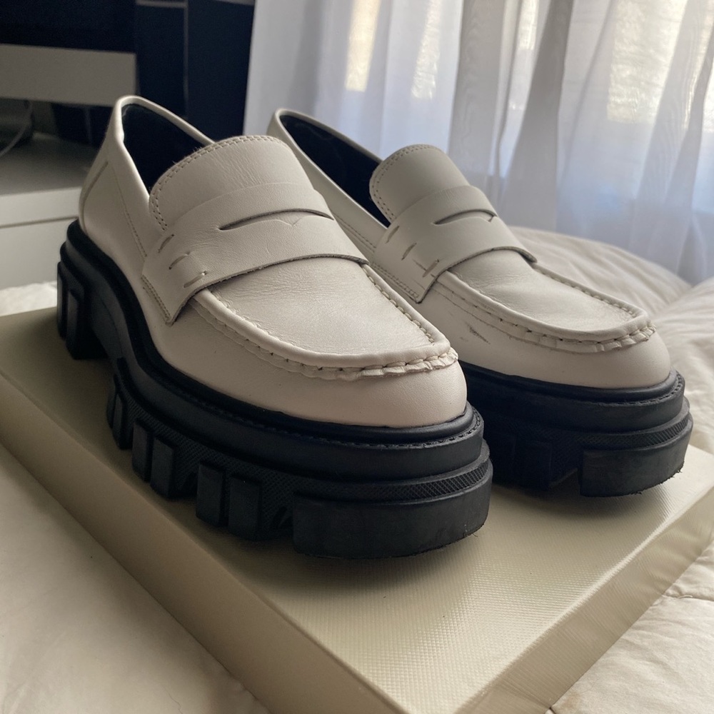 Marc Fisher White Platform Loafers